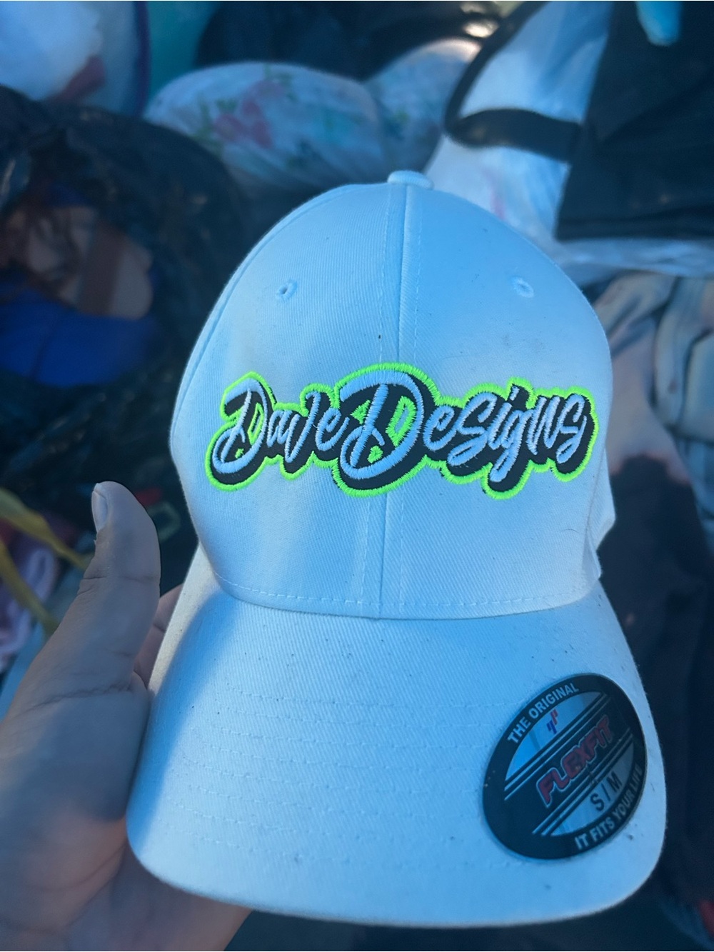 White Baseball Cap with Neon Accent Embroidery